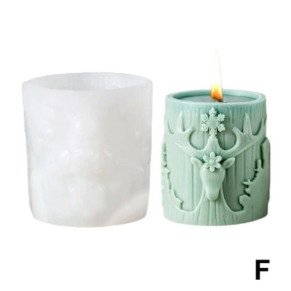 Neue Weihnachtsbaum Schnitzmuster Zylindrische Kerze 3D Silikonform Rentier Schneeflocke Zylindrische Elch Kerzenform