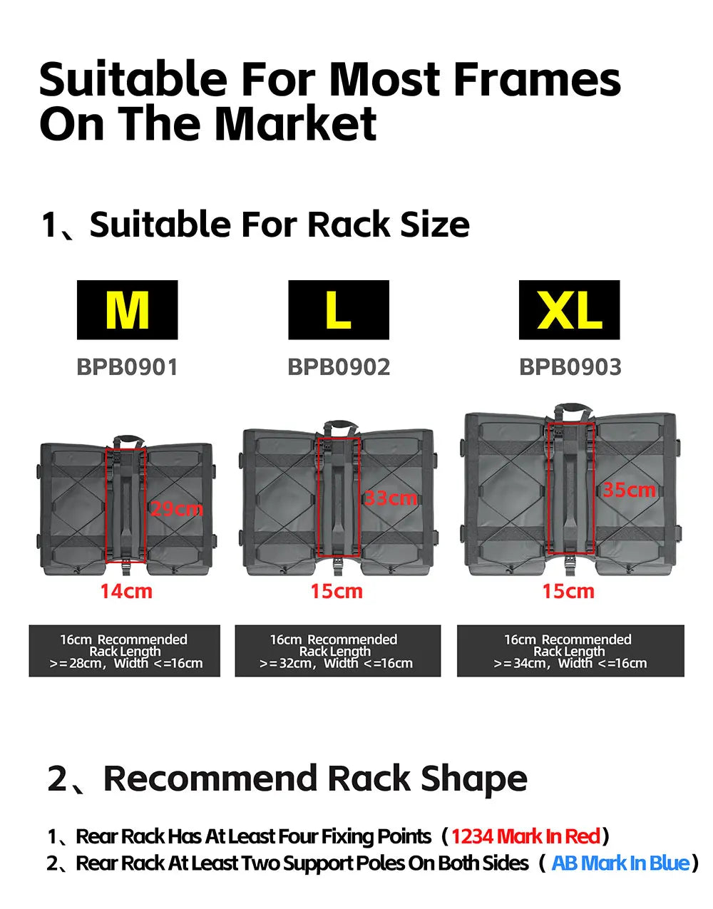Rhinowalk Fahrrad-Gepäckträgertasche, 22/40/50 l, wasserdichte doppelseitige Fahrrad-Satteltasche mit innerer Stützplatte, erweiterbarer Aufbewahrungsgurt