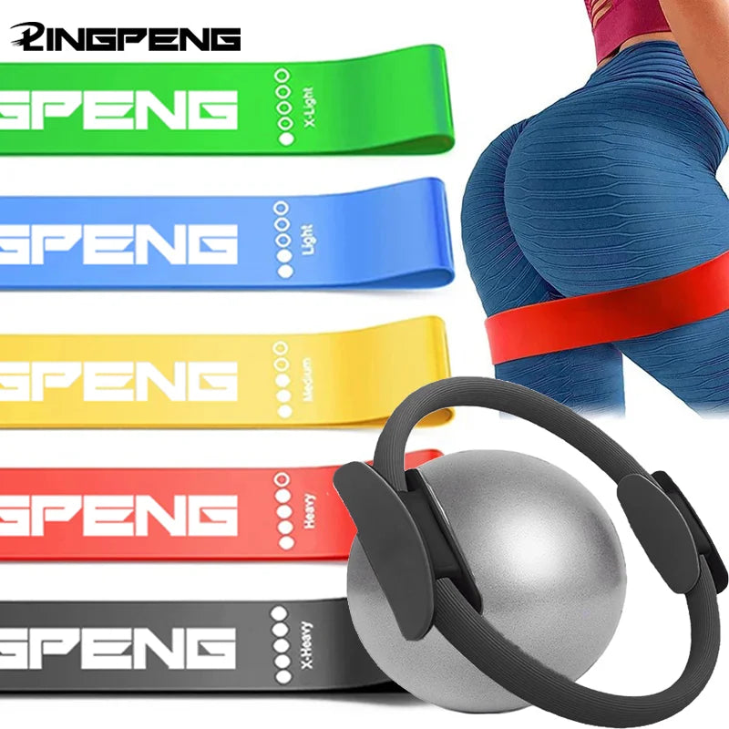 7-teiliges Pilates-Ring-Set, magischer Kreis, explosionsgeschützter Pilates-Miniball, hochelastisches Widerstandsband, Yoga-Weizenschlauchball