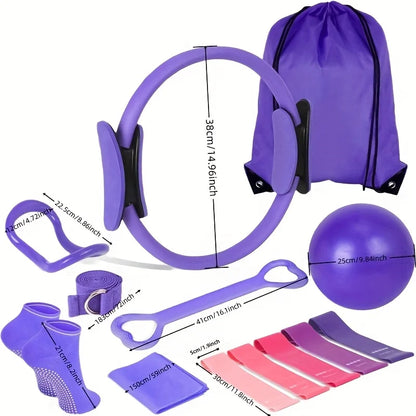 13-teiliges Yoga Circle Gym Set, einfarbiges PP, Dehn- und Kerntrainingsgerät, Fitnessgeräte für Bildhauerei und Flexibilität