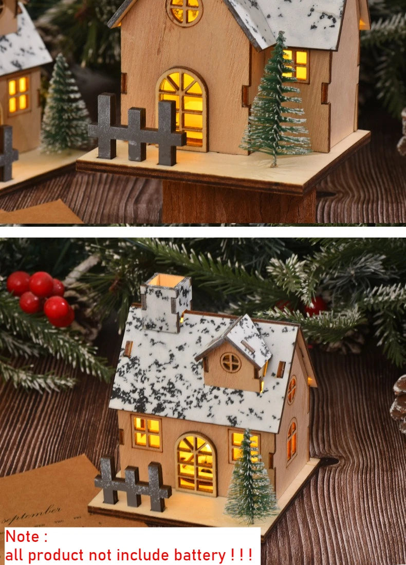 Weihnachts-Holzhaus, leuchtende Hütte für frohe Weihnachten, LED-Licht, Zuhause, DIY, Weihnachtsbaumschmuck, Kindergeschenke, 2026 Neujahr