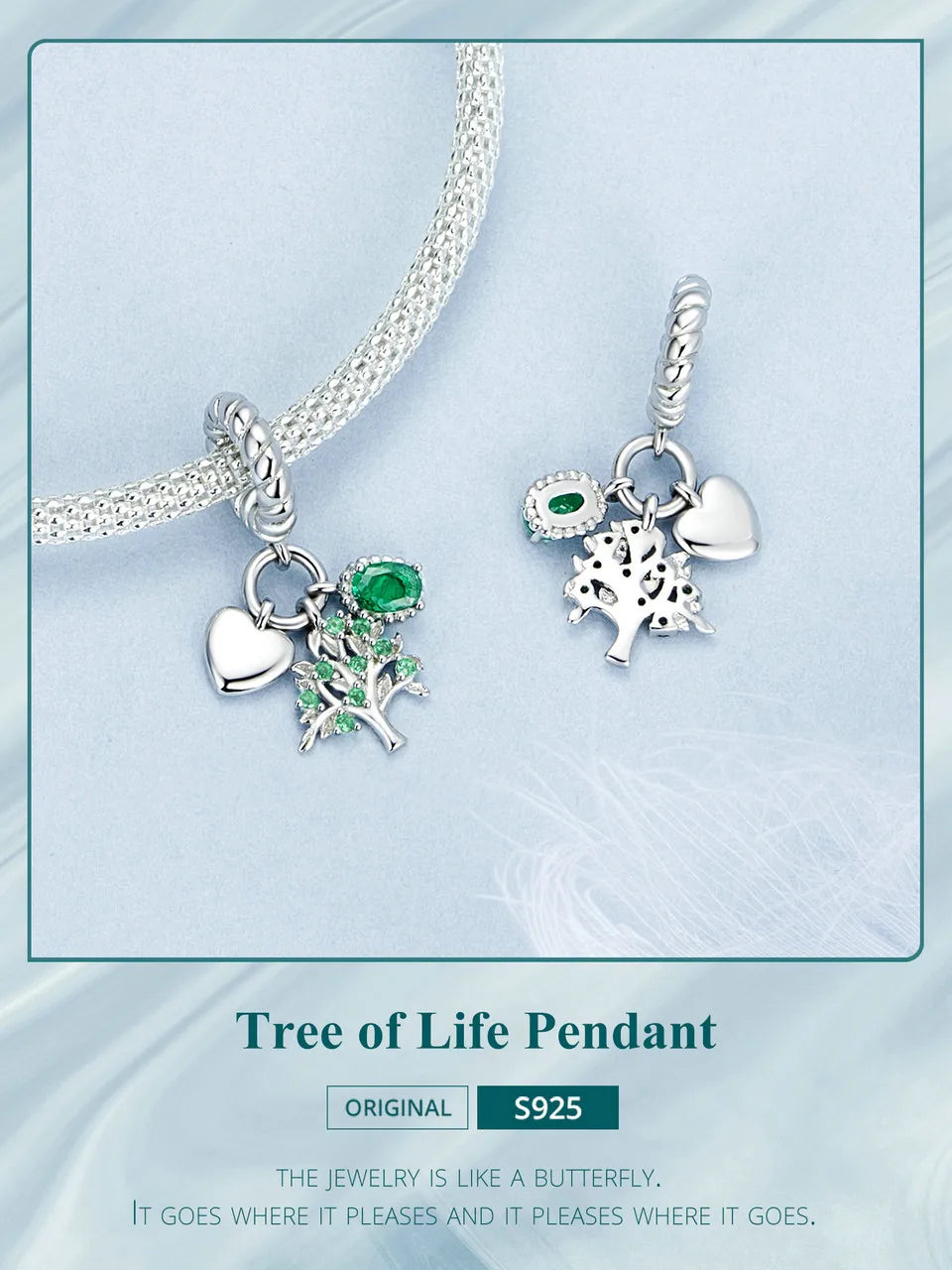 WOSTU Charms-Anhänger aus 925er-Sterlingsilber, grüner Baum des Lebens, Glücksklee-Perlen, passend für Original-Armbänder, Halsketten, DIY-Schmuck, Geschenk