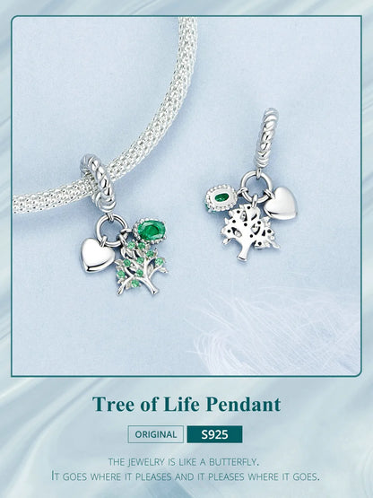 WOSTU Charms-Anhänger aus 925er-Sterlingsilber, grüner Baum des Lebens, Glücksklee-Perlen, passend für Original-Armbänder, Halsketten, DIY-Schmuck, Geschenk