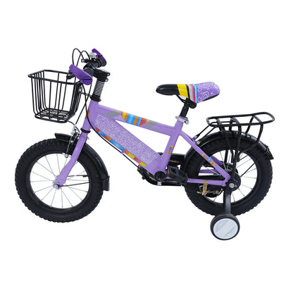 14-Zoll-Kinderfahrrad, verstellbarer Sitz, Kinderfahrradlast 50 kg, mit Trainingsrädern + Korb + Rücksitz für 3–6 Jahre alt (lila/rosa)