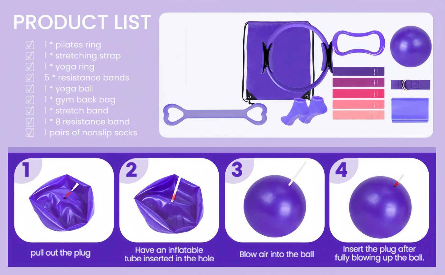 13-teiliges Yoga Circle Gym Set, einfarbiges PP, Dehn- und Kerntrainingsgerät, Fitnessgeräte für Bildhauerei und Flexibilität