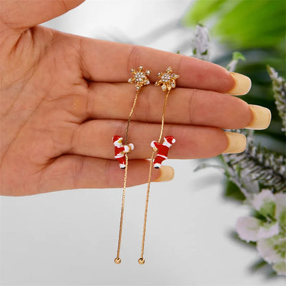 Neue Design Moving Santa Claus Quaste Baumeln Ohrringe für Frauen Weihnachten Baum Schneeflocke Asymmetrische Lange Ohrring Neue Jahr Schmuck