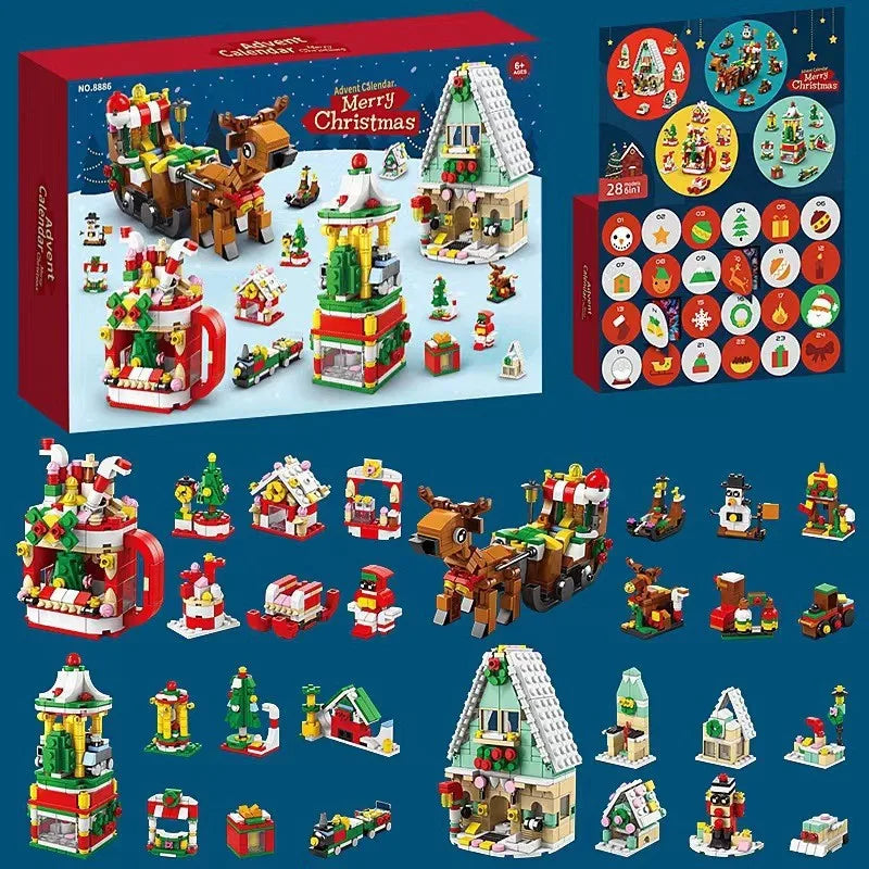 Weihnachten Adventskalender Geschenkbox DIY Weihnachtszug Jesus Ziegel Spielzeug 24 Tage Countdown Kalender Box Überraschung Weihnachtsgeschenk