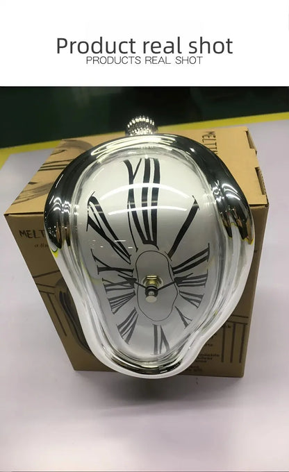 Vintage Silber gedrehte Schmelzuhr kreative schmelzende rechtwinklige stille Uhr Dekoration Home Office