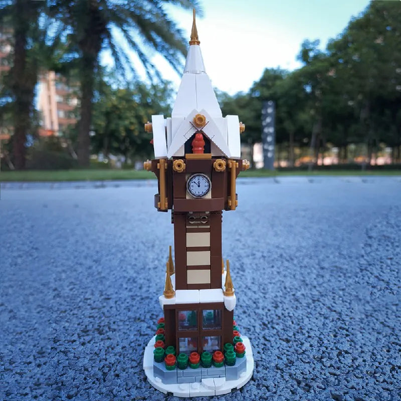 345PCS MOC Weihnachten Straße Uhr Turm Bausteine Stadt Platz Kalender Glocke Turm Architektur Ziegel Spielzeug Weihnachten Geschenk