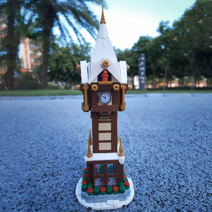 345PCS MOC Weihnachten Straße Uhr Turm Bausteine Stadt Platz Kalender Glocke Turm Architektur Ziegel Spielzeug Weihnachten Geschenk
