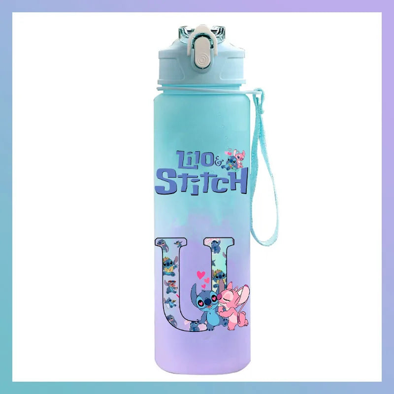 750 ml Lilo Stitch Brief A-Z Gedruckt Wasser Flasche Große Kapazität Trinken Tragbare Anime Outdoor Sport Wasser Tasse KINDER geschenk Gym