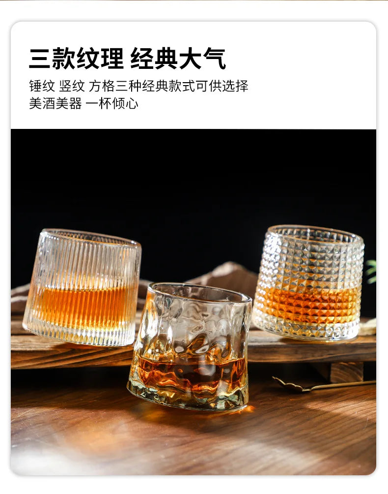 200 ml Whiskygläser, Tasse, Neuheit, drehbar, altmodisches Weinglas mit Holzsockel für Saft, Tee, Bar, Trinkutensilien