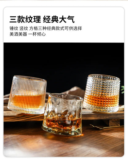 200 ml Whiskygläser, Tasse, Neuheit, drehbar, altmodisches Weinglas mit Holzsockel für Saft, Tee, Bar, Trinkutensilien