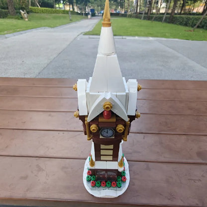 345PCS MOC Weihnachten Straße Uhr Turm Bausteine Stadt Platz Kalender Glocke Turm Architektur Ziegel Spielzeug Weihnachten Geschenk