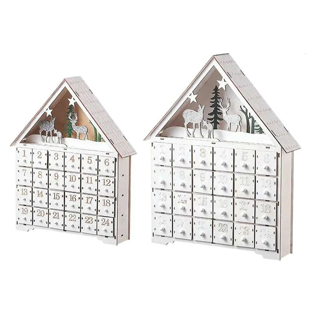 Weihnachts-Adventskalenderhaus aus Holz mit 24 Schubladen, Countdown zu Weihnachten für Kinder, LED-Heimdekoration, klein/groß