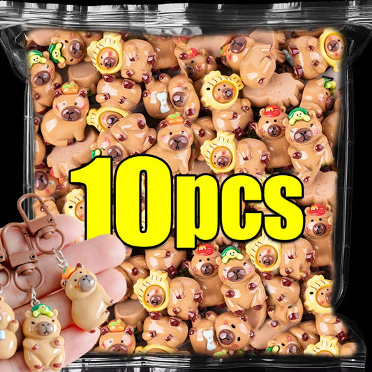 1-10Pcs Lustige Cartoon Capybara Schlüsselanhänger Frauen Männer Charme Harz Glänzend Flatback Tier Anhänger Schlüsselring Schmuck, Die Entdeckungen