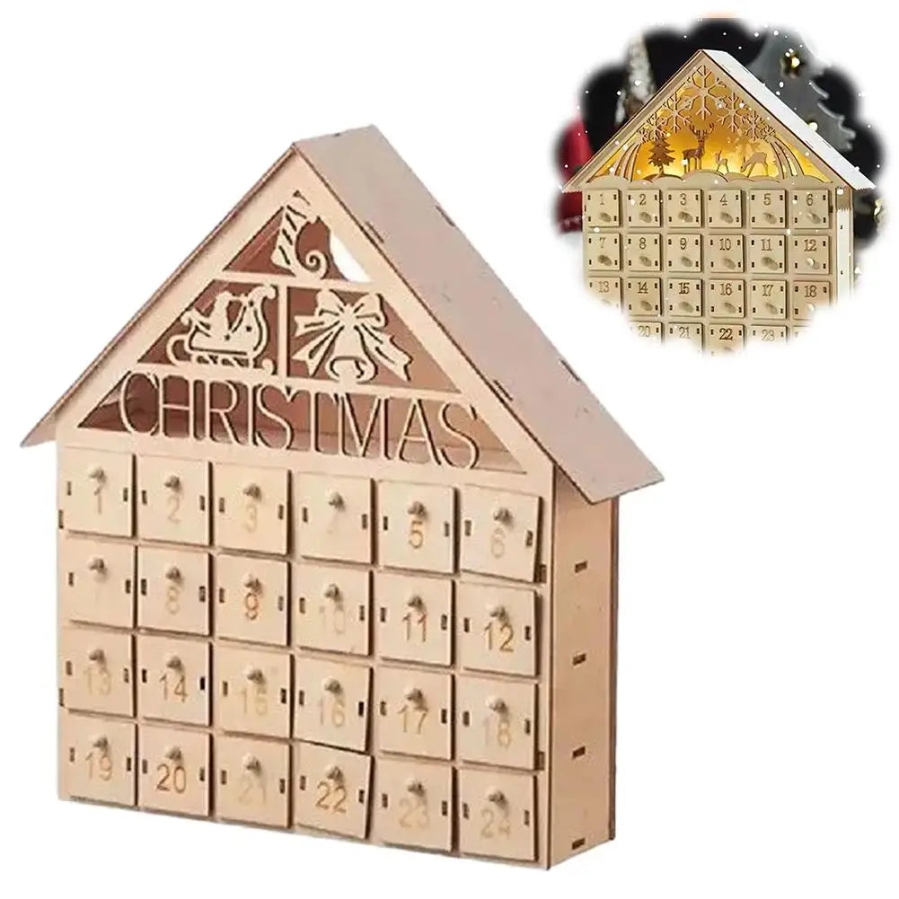 Weihnachts-Adventskalender, 24-Tage-Countdown-Dekoration, Weihnachten, wiederverwendbare Holzdekoration, Tischplatte, abnehmbar, A8i6