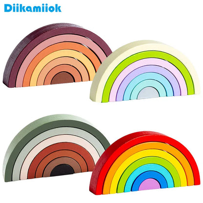 Heißer Bogen Brücke Regenbogen Bausteine Kinder Montessori Lernspiele Farbe und Form Kognitive Holz Spielzeug für Kinder