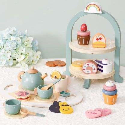 Mädchen Spielzeug Holz Nachmittag Tee Set kinder Spielzeug Küche Pretend Spielen Set Toaster Kaffeemaschine Eis Kinder Pädagogisches Spielzeug