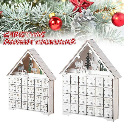 Weihnachts-Adventskalenderhaus aus Holz mit 24 Schubladen, Countdown zu Weihnachten für Kinder, LED-Heimdekoration, klein/groß
