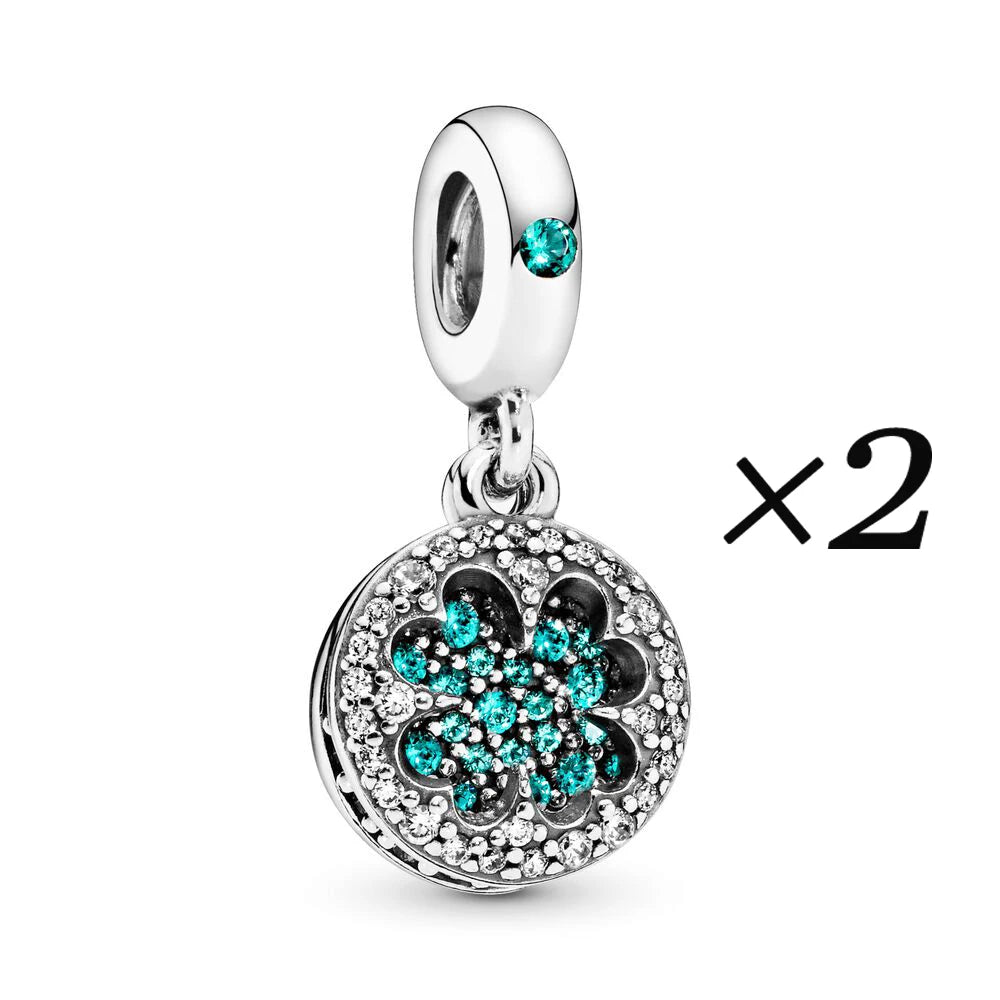 Glücksbringer mit vierblättrigem Kleeblatt, baumelnd, passend für Original-Pan-Armbänder, DIY-Frauen-Schmuck, Geschenke für Neujahr 2024