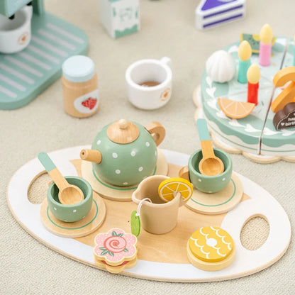 Mädchen Spielzeug Holz Nachmittag Tee Set kinder Spielzeug Küche Pretend Spielen Set Toaster Kaffeemaschine Eis Kinder Pädagogisches Spielzeug