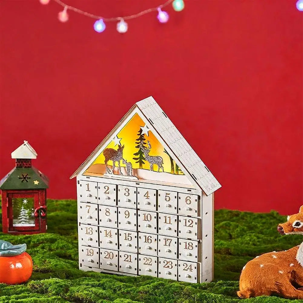 Weihnachts-Adventskalenderhaus aus Holz mit 24 Schubladen, Countdown zu Weihnachten für Kinder, LED-Heimdekoration, klein/groß