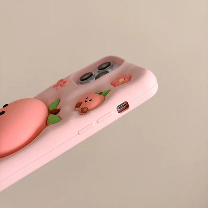 Süße Sommerfrucht-Blumen-Pfirsich-Ständer-weiche Silikonhülle für iPhone 17, 16, 15, 14, 13, Pro Max 14, 15 Plus, stoßfeste Schutzhülle