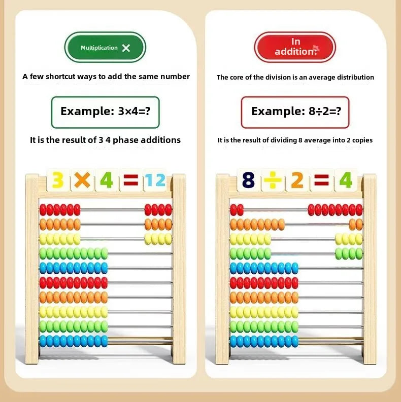 Klassisches pädagogisches Mathe-Zählspielzeug aus Holz mit 10 Reihen, 100 Perlen mit Zählstäben, Zahlen- und Alphabet-Karte, Vorschul-Mathe-Lernen
