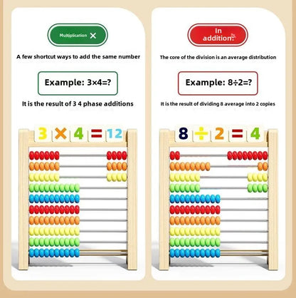 Klassisches pädagogisches Mathe-Zählspielzeug aus Holz mit 10 Reihen, 100 Perlen mit Zählstäben, Zahlen- und Alphabet-Karte, Vorschul-Mathe-Lernen