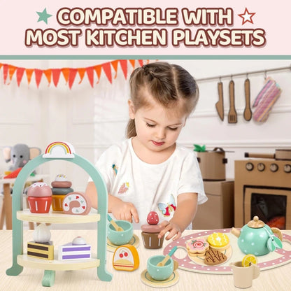 Mädchen Spielzeug Holz Nachmittag Tee Set kinder Spielzeug Küche Pretend Spielen Set Toaster Kaffeemaschine Eis Kinder Pädagogisches Spielzeug