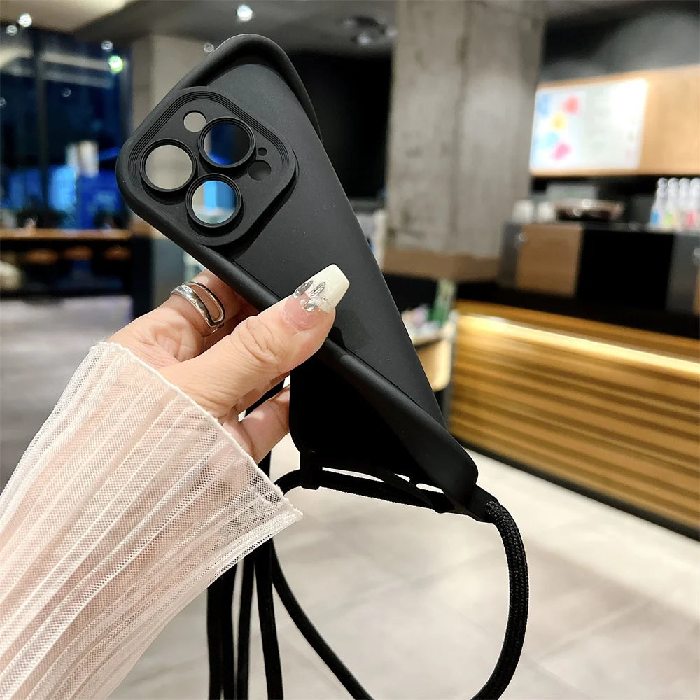 Handyhülle für iPhone 14 13 15 16 Pro Max 17 Air 16E 12 11 X XS 8 Plus SE2022 Crossbody verstellbares Lanyard-Gurtseil Softcover