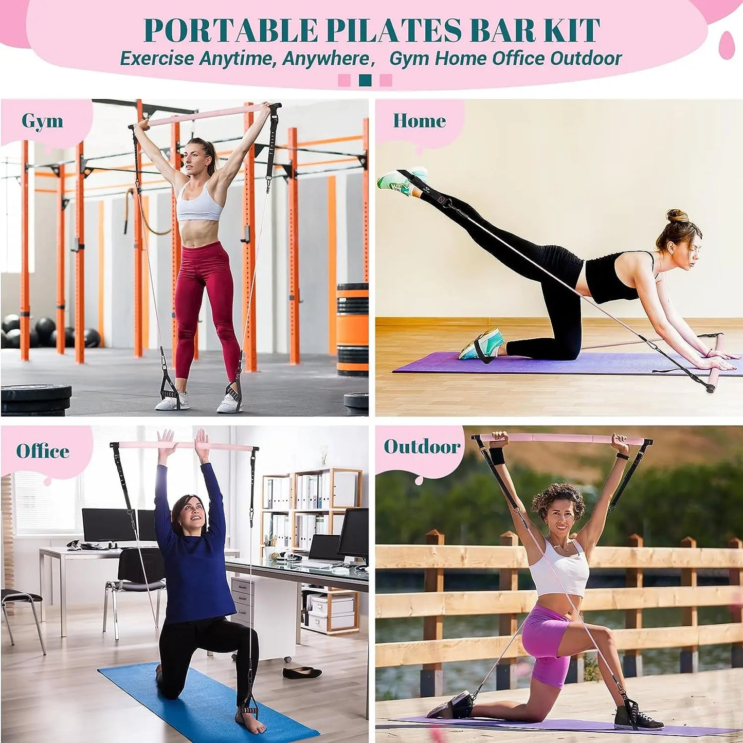 Pilates-Bar-Set mit Widerstandsbändern, multifunktionale Yoga-Bar, tragbares Widerstands-Bar-Set für Heim-Fitnessstudio, für Ganzkörpertraining