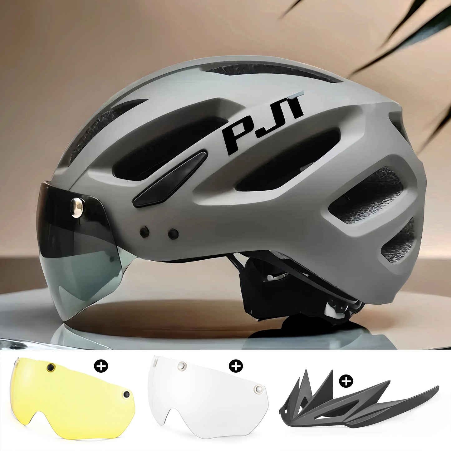 PJT Neuer LED-Fahrradhelm mit Sonnenbrille, Visier, wiederaufladbar, LED-Fahrradhelm für Herren, Sonnenbrille, Schild, Rennrad, MTB, Fahrradhelme
