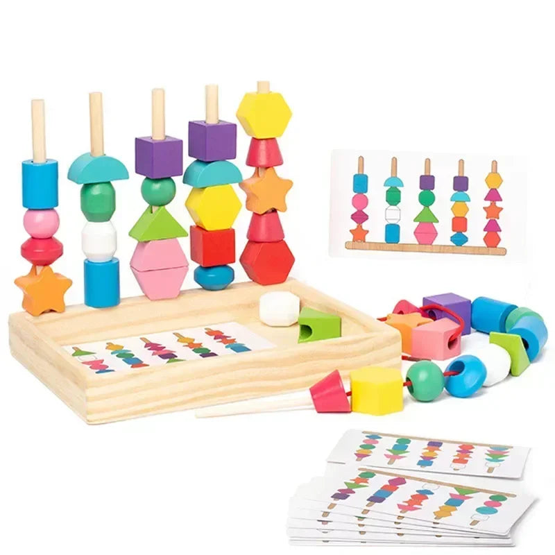 Montessori Holzspielzeug Farbform passendes Puzzlespiel Bunte Perlen Farbkognition Frühes Lernspielzeug Geschenk für Kinder