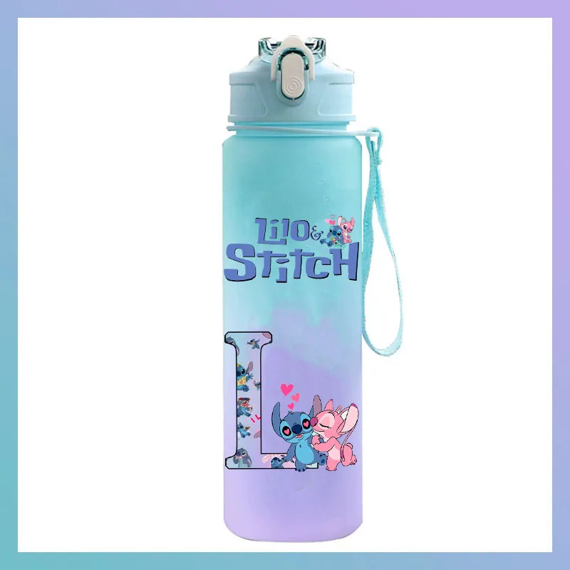 750 ml Lilo Stitch Brief A-Z Gedruckt Wasser Flasche Große Kapazität Trinken Tragbare Anime Outdoor Sport Wasser Tasse KINDER geschenk Gym