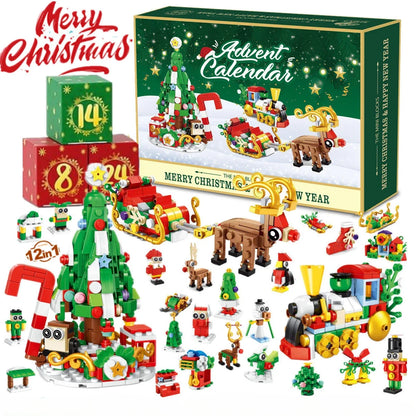 Weihnachten Adventskalender Geschenkbox DIY Weihnachtszug Jesus Ziegel Spielzeug 24 Tage Countdown Kalender Box Überraschung Weihnachtsgeschenk