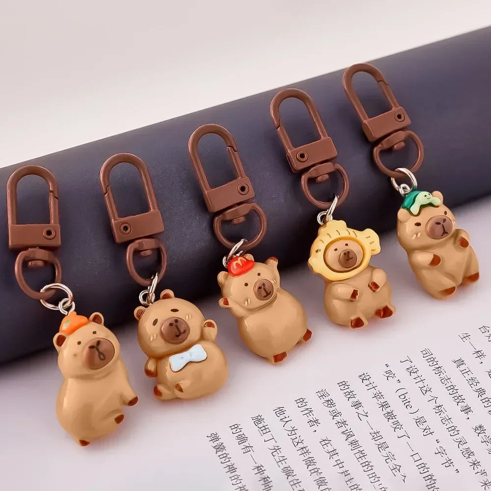 1-10Pcs Lustige Cartoon Capybara Schlüsselanhänger Frauen Männer Charme Harz Glänzend Flatback Tier Anhänger Schlüsselring Schmuck, Die Entdeckungen