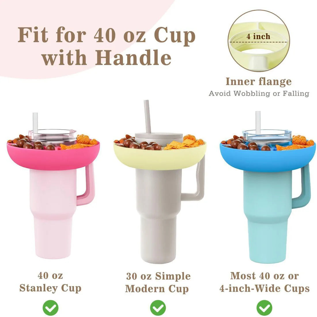 Snackschale für Stanley 40oz Becher mit Griff, für Stanley Cup Zubehör Snack-Tablett