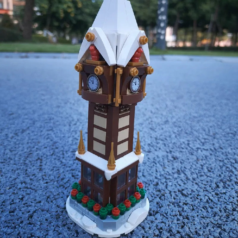 345PCS MOC Weihnachten Straße Uhr Turm Bausteine Stadt Platz Kalender Glocke Turm Architektur Ziegel Spielzeug Weihnachten Geschenk