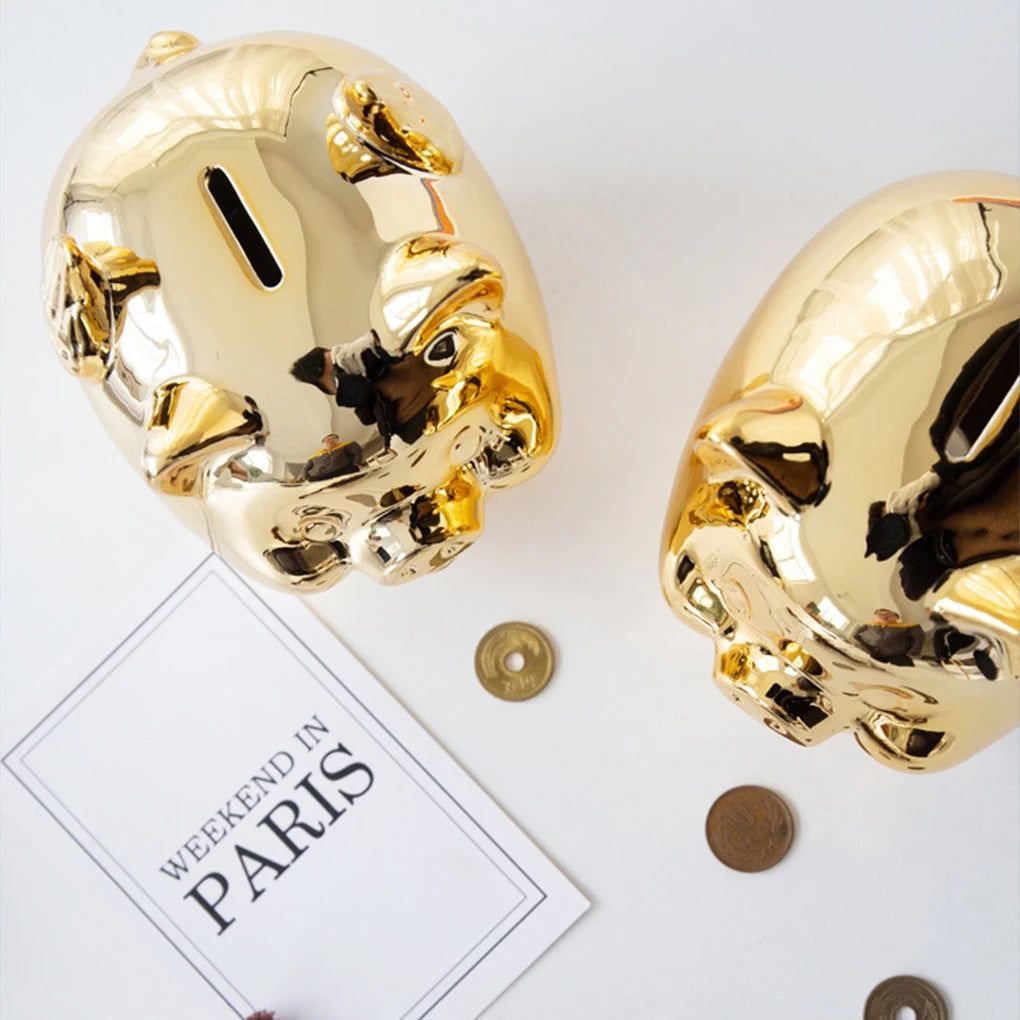 Sparschwein aus Keramik, goldenes Schweinchen, niedliches Münzsparschwein, Glücksschwein, Dekoration, kreative Heimtextilien, einfacher Zugang, Geldbanken, Neu