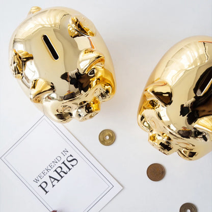 Sparschwein aus Keramik, goldenes Schweinchen, niedliches Münzsparschwein, Glücksschwein, Dekoration, kreative Heimtextilien, einfacher Zugang, Geldbanken, Neu