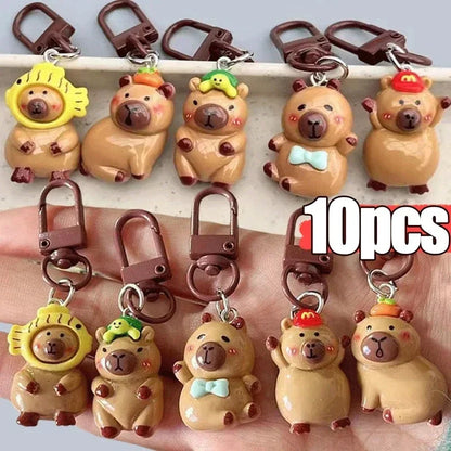 1-10Pcs Lustige Cartoon Capybara Schlüsselanhänger Frauen Männer Charme Harz Glänzend Flatback Tier Anhänger Schlüsselring Schmuck, Die Entdeckungen