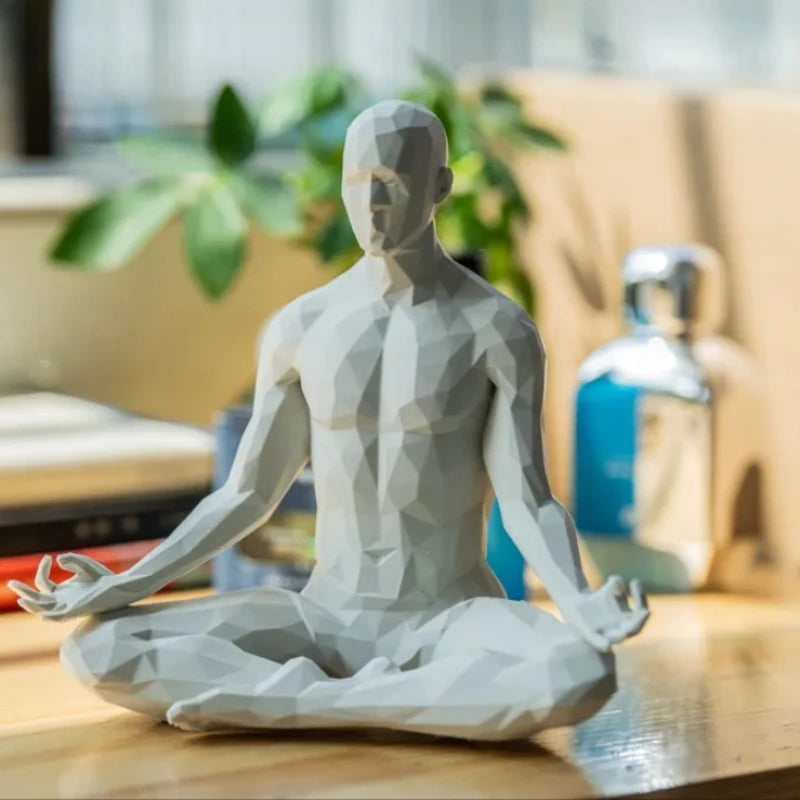 3D-gedruckte meditierende Mannfigur, minimalistische Heimdekoration, Statue für Wohnzimmer, Desktop-Ornament, einzigartiger spiritueller Dekor-Akzent