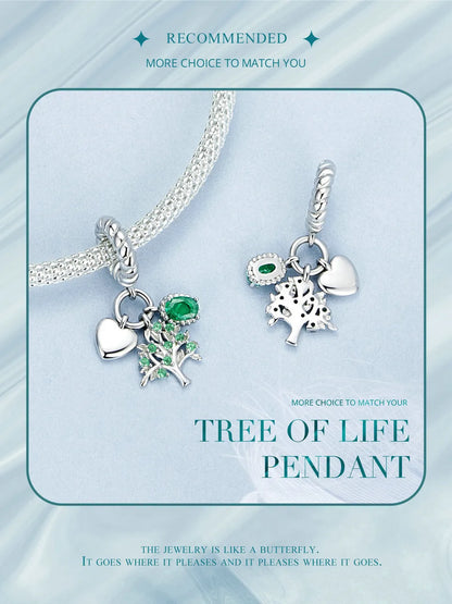 WOSTU Charms-Anhänger aus 925er-Sterlingsilber, grüner Baum des Lebens, Glücksklee-Perlen, passend für Original-Armbänder, Halsketten, DIY-Schmuck, Geschenk