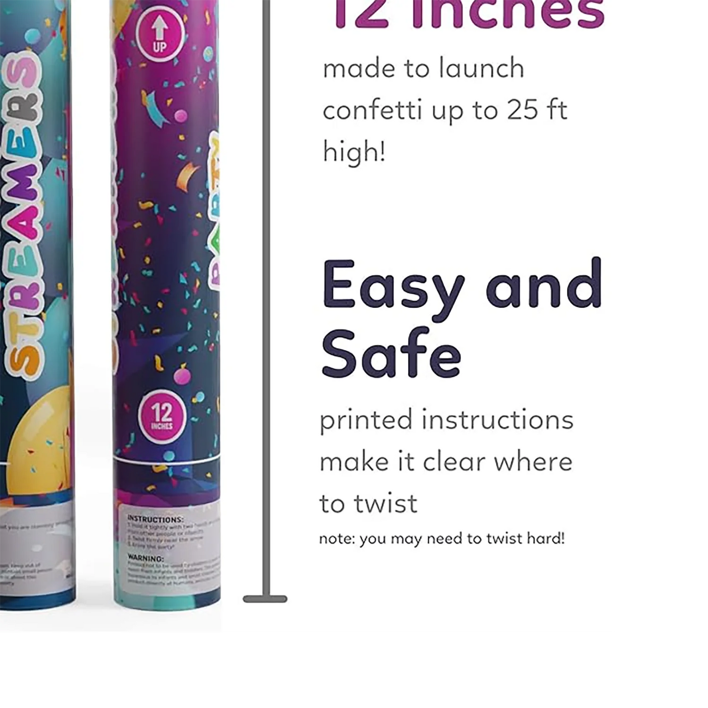 Konfetti-Kanone, 30,5 cm, mehrfarbig, Konfetti-Popper, Party-Streamer, biologisch abbaubar, 12 Stück, Party-Popper-Streamer-Shooter für Hochzeiten