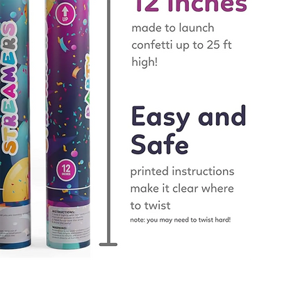 Konfetti-Kanone, 30,5 cm, mehrfarbig, Konfetti-Popper, Party-Streamer, biologisch abbaubar, 12 Stück, Party-Popper-Streamer-Shooter für Hochzeiten