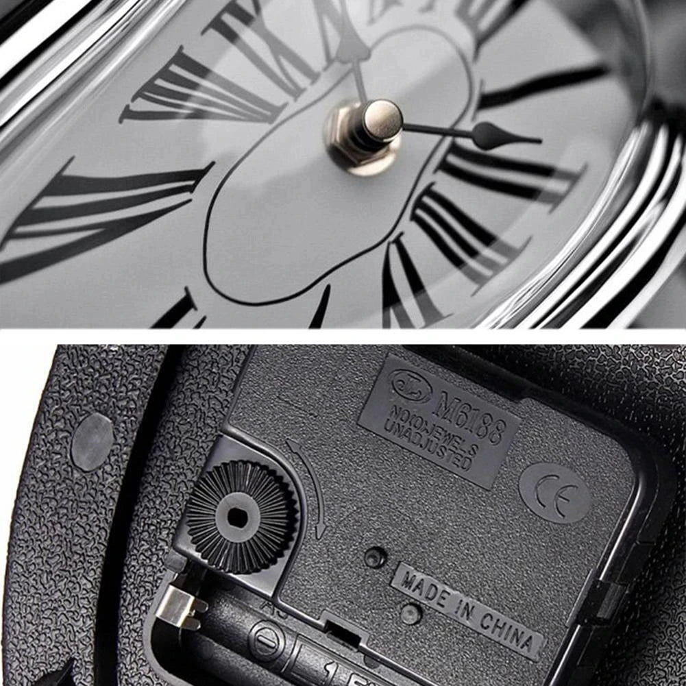 Vintage Silber gedrehte Schmelzuhr kreative schmelzende rechtwinklige stille Uhr Dekoration Home Office