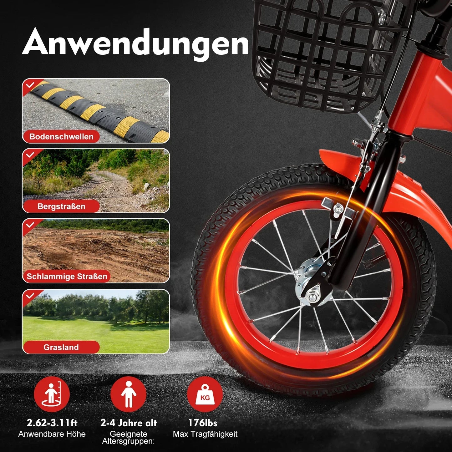 NEUESTE 12-Zoll höhenverstellbare Kinderfahrrad, Kinderfahrrad mit Stützrädern, Scheibenbremse für 3-6 Jahre alt, Anfängerfahrrad