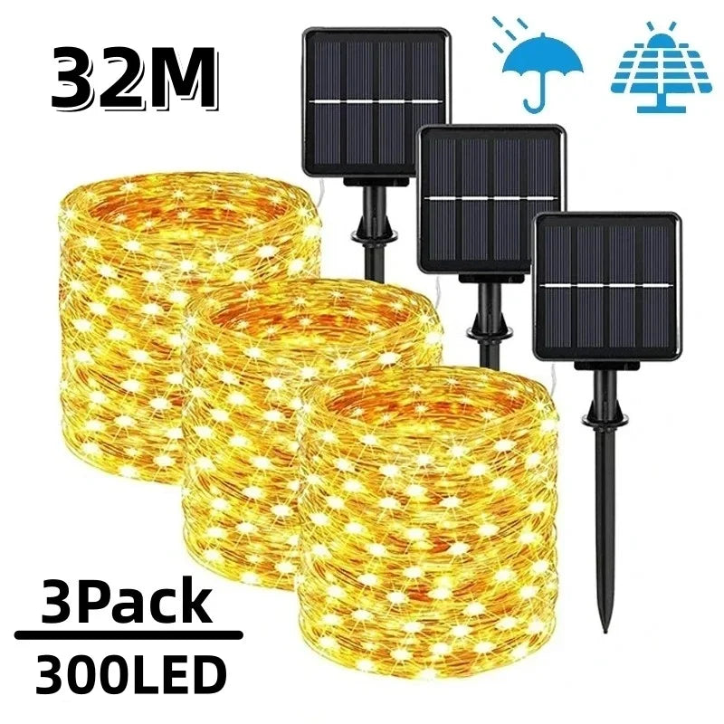 7m/12m/22m/32m LED Solar Licht Outdoor Garten Fee String Licht Led funkeln Wasserdichte Lampe für Weihnachten Terrasse Baum Party